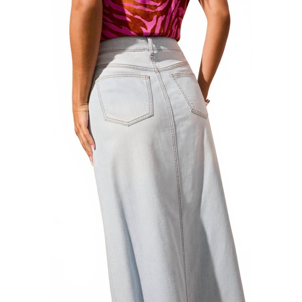 NEW TRIBAL full length denim skirt w/pockets and slit in blue white - Picture 4 of 4
